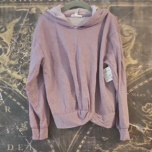 Pink Tie Front Long Sleeve Hoodie